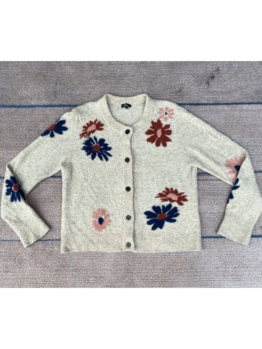 Rails Millie Mauve Floral Cardigan Wool Blend Large Cottagecore Granny Chic